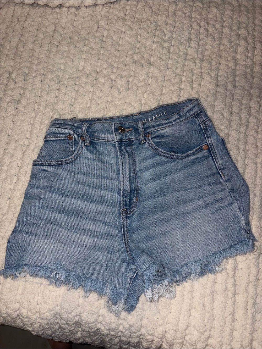 American Eagle Outfitters Light Blue Frayed High-Rise Denim Shorts